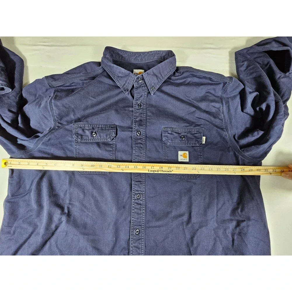 Carhartt FR Flame Resistant Work Shirt Men 4XLT Navy Blue Button Down FRS003 NVY